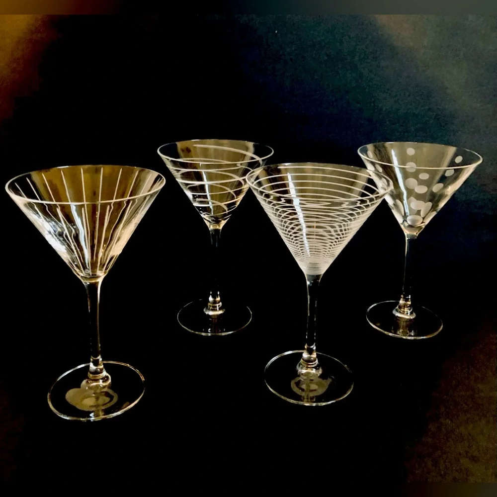Cocktail glasses etched lead free crystal set of four Williams Sonoma